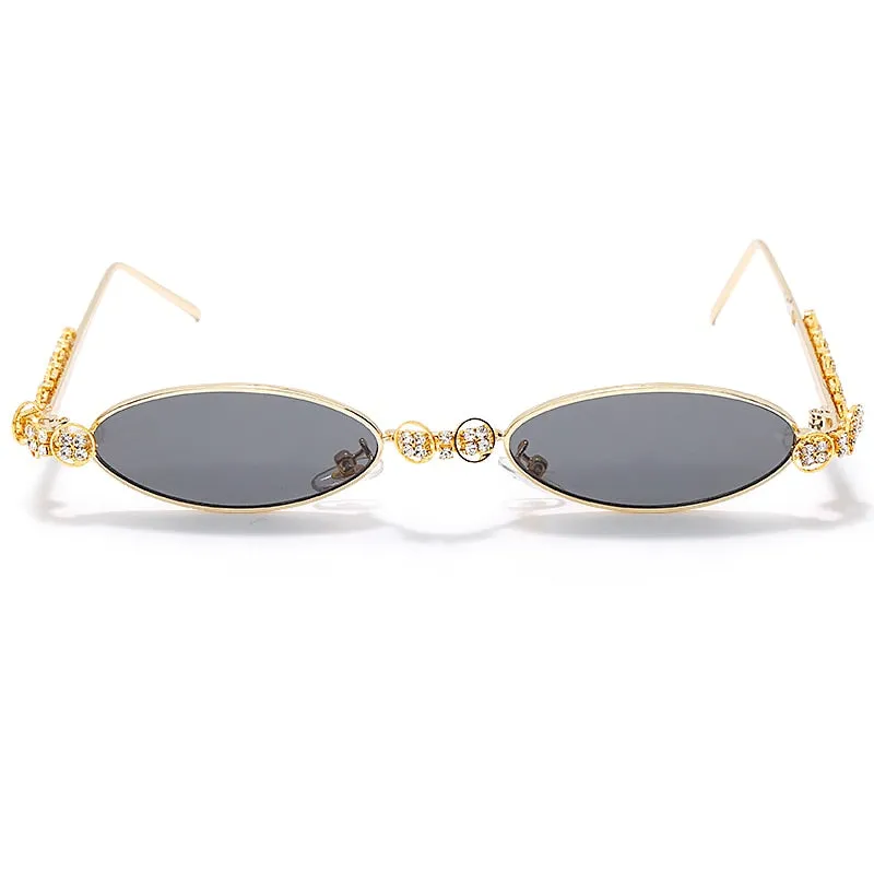 Round Rhinestone Sunglasses Women 2020 Fashion Steampunk Diamond Sunglasses Crystal Vintage Shades Eyeglasses Sunglasses Oval