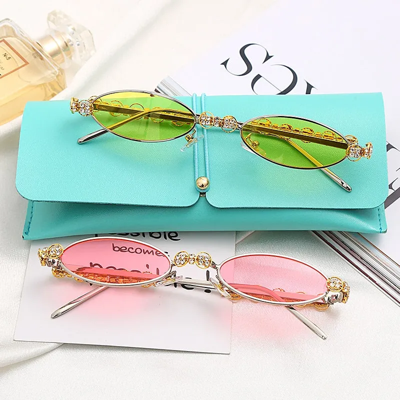 Round Rhinestone Sunglasses Women 2020 Fashion Steampunk Diamond Sunglasses Crystal Vintage Shades Eyeglasses Sunglasses Oval