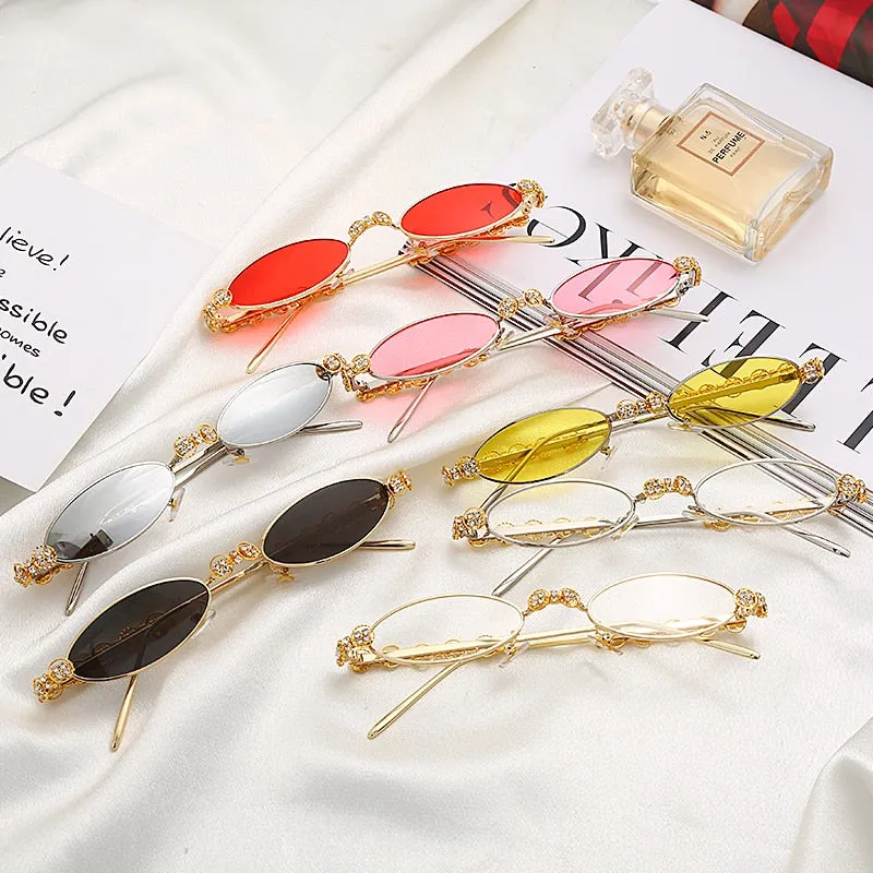 Round Rhinestone Sunglasses Women 2020 Fashion Steampunk Diamond Sunglasses Crystal Vintage Shades Eyeglasses Sunglasses Oval