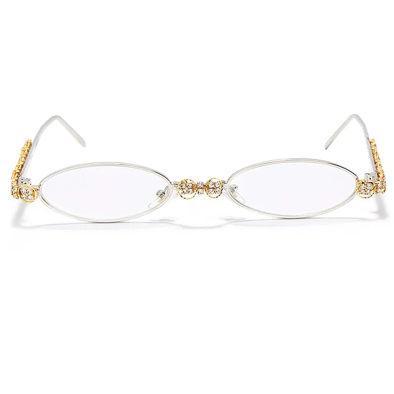Round Rhinestone Sunglasses Women 2020 Fashion Steampunk Diamond Sunglasses Crystal Vintage Shades Eyeglasses Sunglasses Oval