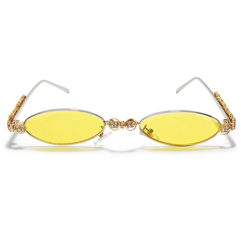 Round Rhinestone Sunglasses Women 2020 Fashion Steampunk Diamond Sunglasses Crystal Vintage Shades Eyeglasses Sunglasses Oval