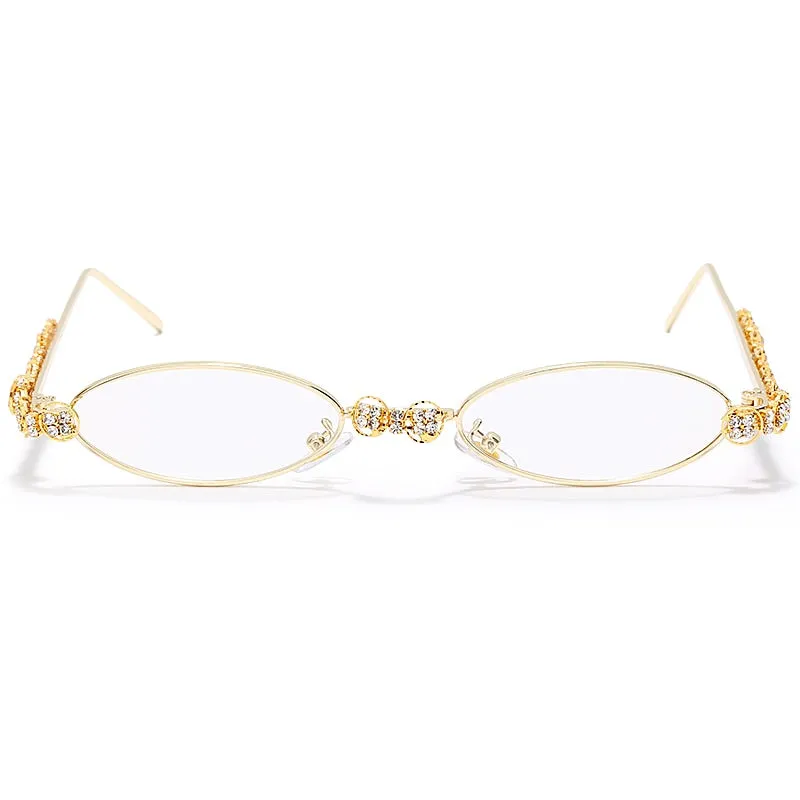 Round Rhinestone Sunglasses Women 2020 Fashion Steampunk Diamond Sunglasses Crystal Vintage Shades Eyeglasses Sunglasses Oval