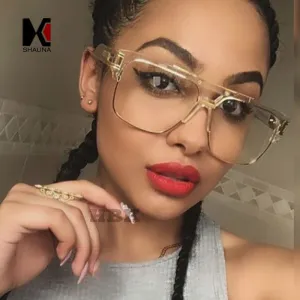 SHAUNA Vintage 9 Colors Men Square Sunglasses Brand Designer Fashion Women Half Frame Gradient Lens Shades