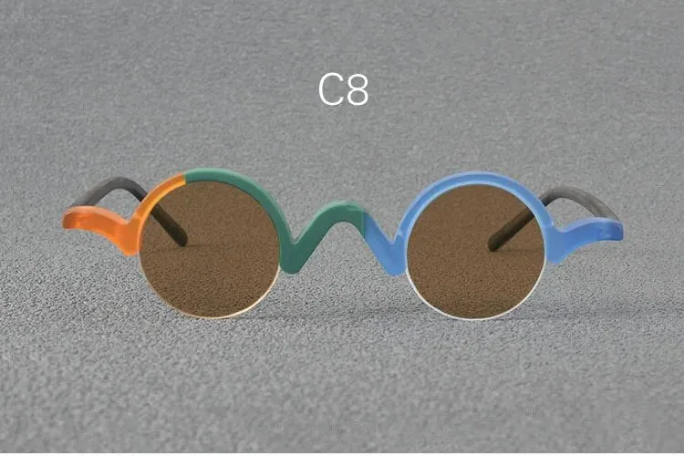 Yujo Unisex Semi Rim Round Acetate Polarized Sunglasses 35mm