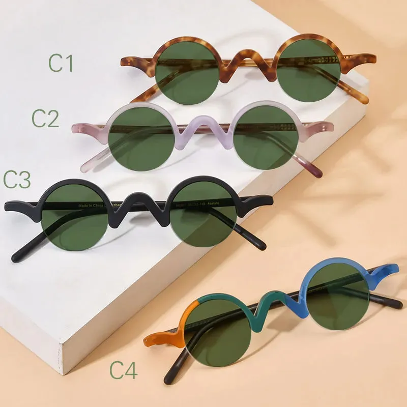 Yujo Unisex Semi Rim Round Acetate Polarized Sunglasses 35mm