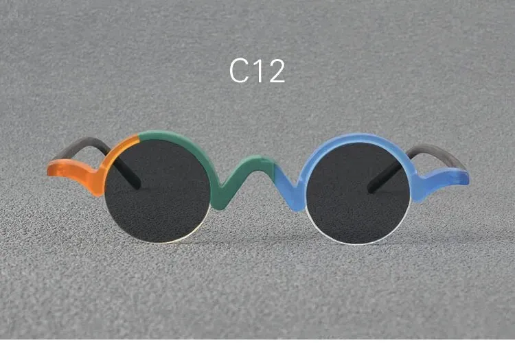 Yujo Unisex Semi Rim Round Acetate Polarized Sunglasses 35mm