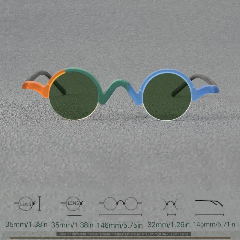 Yujo Unisex Semi Rim Round Acetate Polarized Sunglasses 35mm