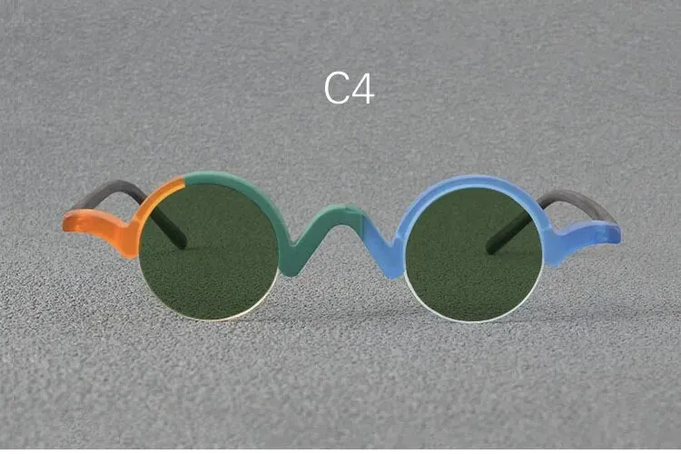 Yujo Unisex Semi Rim Round Acetate Polarized Sunglasses 35mm
